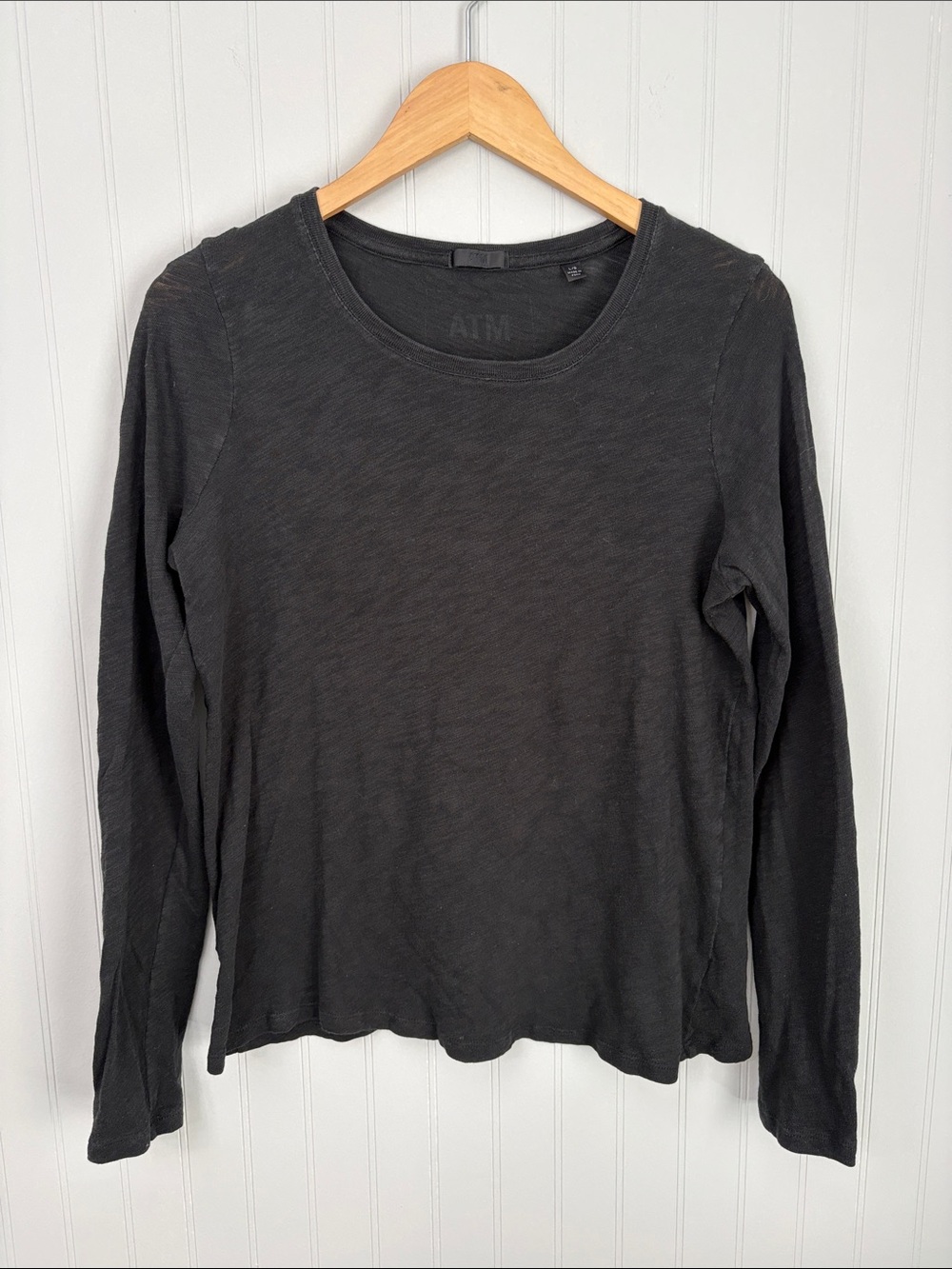 ATM Long Sleeve Crewneck Slub Tee Shirt Women Size Large Black